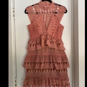 Coral Lace High Neck Dress